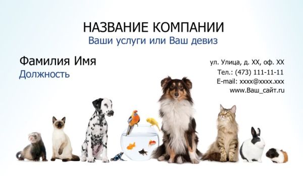 шаблон визитки бесплатно ветеринарная клиника животные